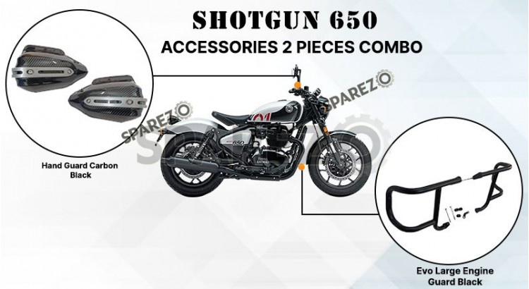 For Royal Enfield Shotgun 650 Accessories Carbon Hand Guard and Evo Engine Guard - SPAREZO